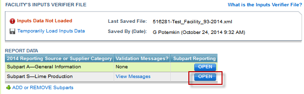 Click the OPEN button on the Facility Overview page